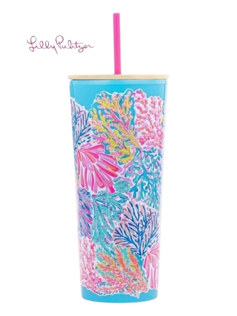 Lilly Pulitzer Splashdance 24oz Insulated Tumbler Cup Gold Lid Straw BNIB